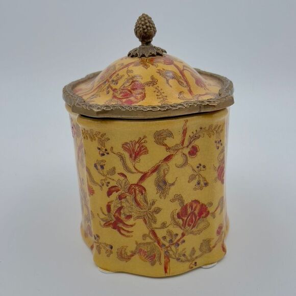 Rare Vintage Mark Roberts Porcelain Trinket Box With Lid Floral Design Copper - Picture 14 of 14